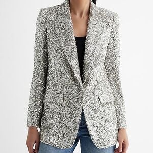 Express Silver Sequin Boyfriend Blazer